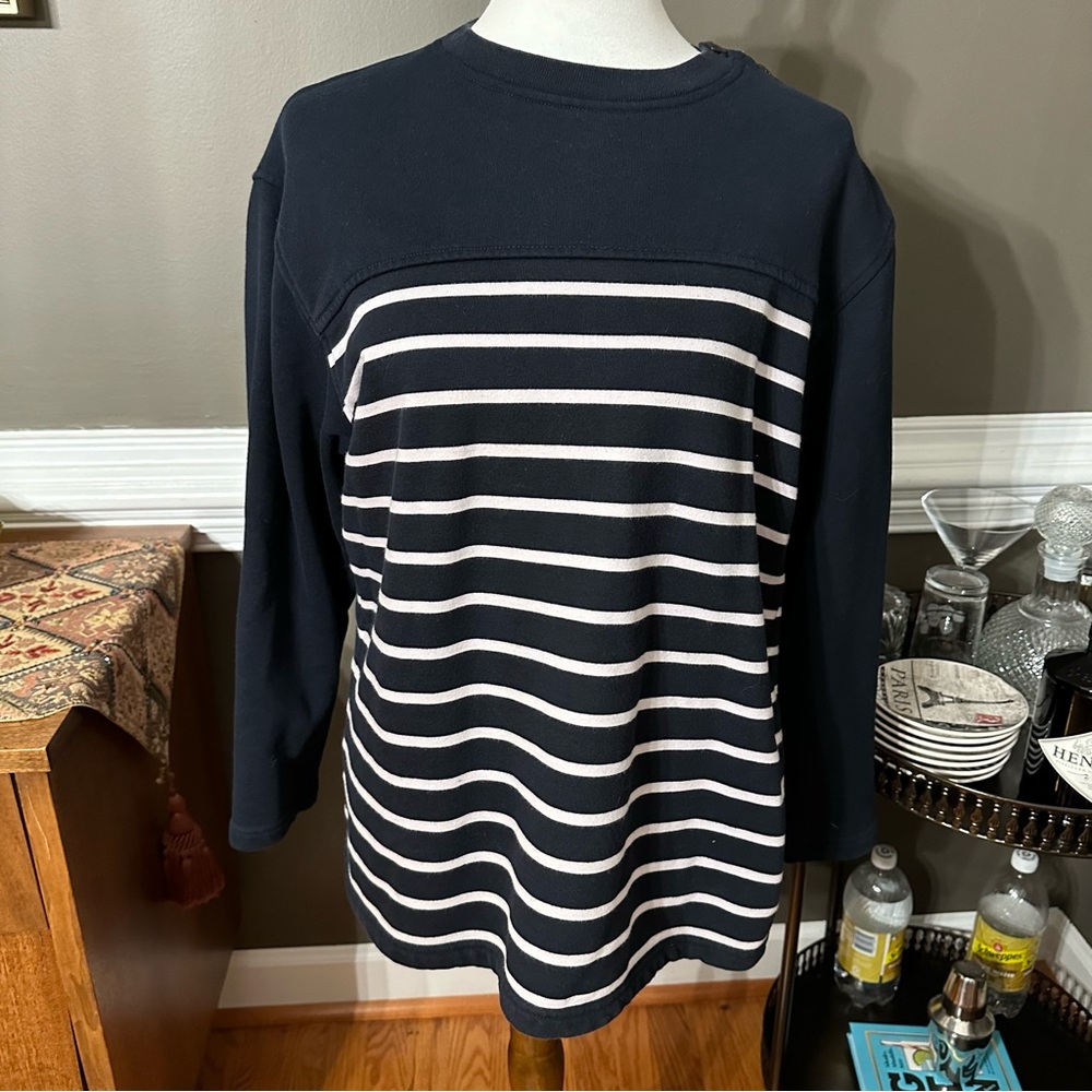 Ralph Lauren navy blue and white striped oversized style 100% cotton sweatshirt.